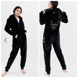 Black Cat Warm Fuzzy Zip-Up Onesie w/Cat Ears Hood